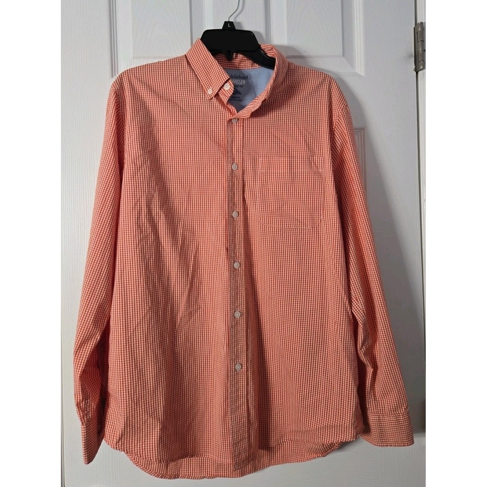 Saddlebred Classic Fit Shirt Mens Medium Orange & White Plaid Shirt